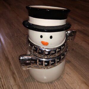 Rare Collectible Bath & Body Works White Ceramic Snowman Candle Holder Luminary
